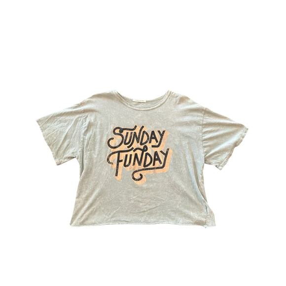 Caution To The Wind Tops - CAUTION TO THE WIND Sunday Funday Cropped T-Shirt Gray Acid Wash Women’s Large